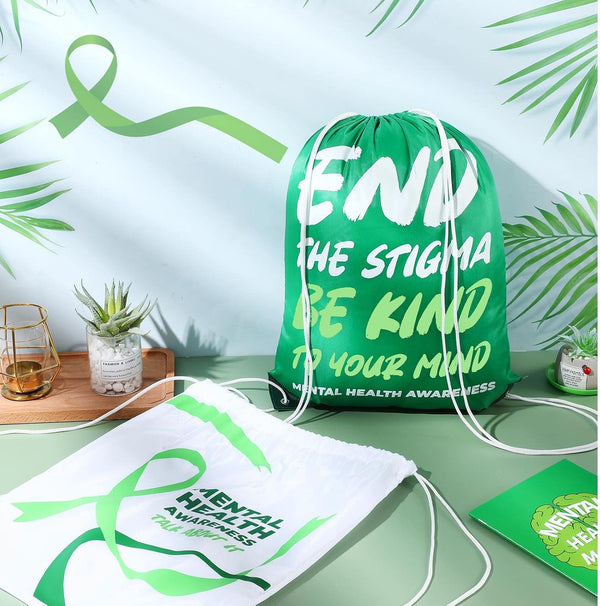 Kacctyen 12 Pcs Mental Health Drawstring Backpacks Stigma Cinch Bags Sport Gym Drawstring Bags Polyester Sack Pack Cinch Tote for Mental Health