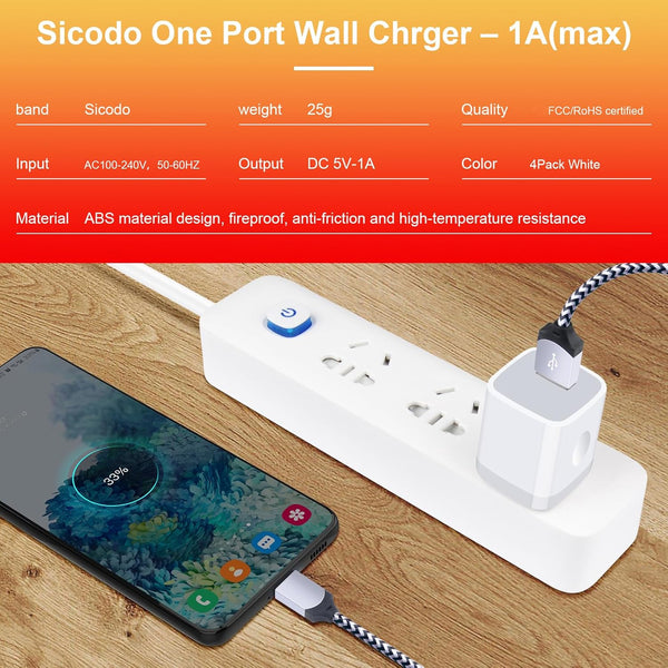 Iphone Charger Block, Plug in Phone Charger, Sicodo 4Pack Single Port USB Wall Charge Fast Charging Adapter Cube Box for Iphone 16 15 14 13