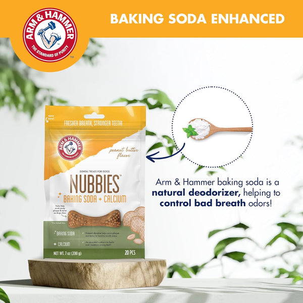 Arm & Hammer for Pets Nubbies Dental Treats for Dogs | Dental Chews Fight Bad Breath, Plaque & Tartar without Brushing | Peanut Butter Flavor, 20