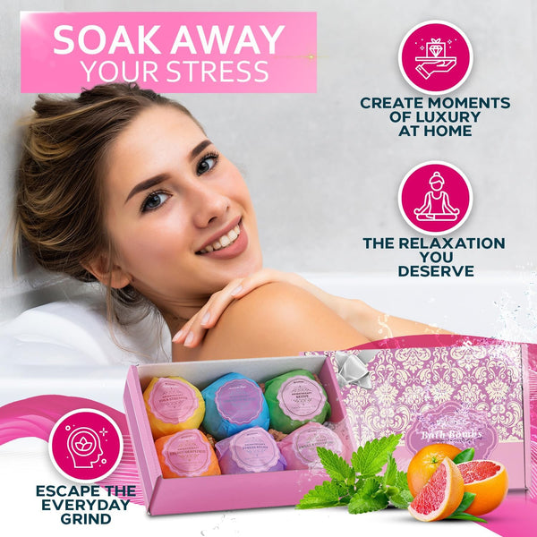 Bath Bombs Gift Set - 6 Bubble Bath Fizzies (6 X 2Oz) with Natural Dead Sea Salt Cocoa and Shea Essential Oils - Best Gift Idea for Birthday, Mom,