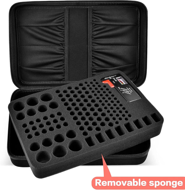 Comecase Hard Battery Organizer Storage Box, Carrying Case Bag Holder - Holds 148 Batteries AA AAA C D 9V - with Battery Tester BT-168 (Batteries