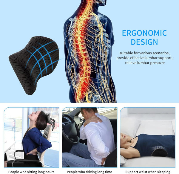 Lumbar Pillow, Memory Foam Lumbar Support Pillow for Office Chair and Car Seat, Back Support Pillow for Lower Back Pain Relief, Support Cushion