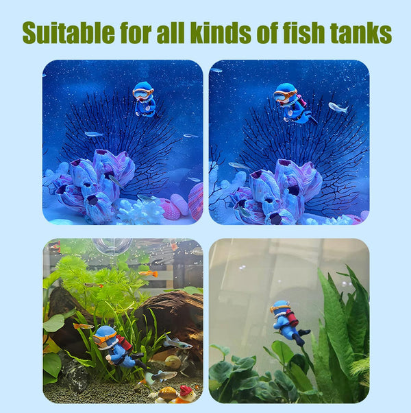 2-Pack Tank Decorations, Cute Little Diver, Aquarium Decoration Accessories Ornaments with Float Ball, Playmate for Tank Suitable for All Kinds of