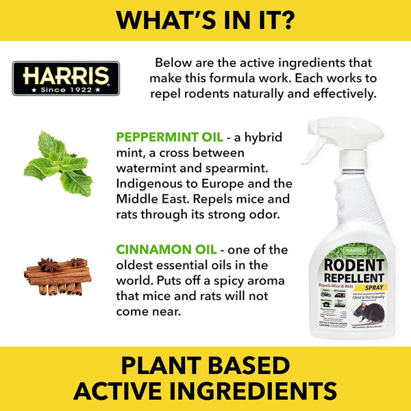 Harris Peppermint Oil Mice & Rodent Repellent Spray for House and Car Engines, Humane Mouse Trap Substitute, 20Oz