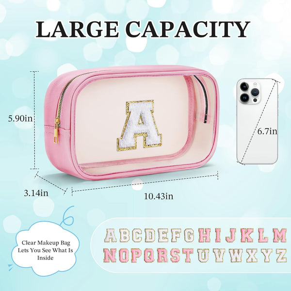 YOOLIFE Graduation Teacher Gifts Initial Clear Makeup Bag Birthday Gift Travel Toiletry Bag Preppy Cosmetic Bag Birthday Gift for Girls Kids