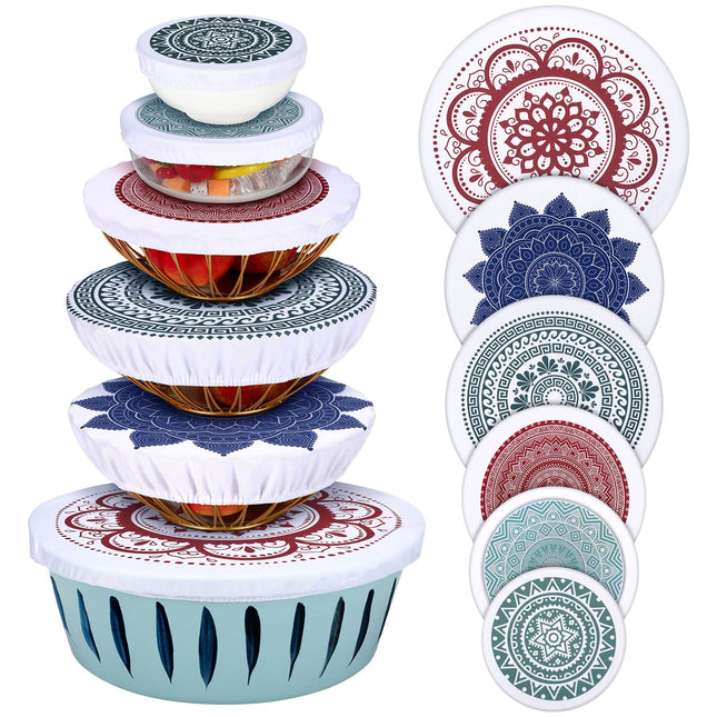 CHENGU 12 Pcs Reusable Bowl Covers Bulk 5 Size Elastic Cloth Fabric Bowl Cover for Bread Proof Rising Sourdough Dish Foo