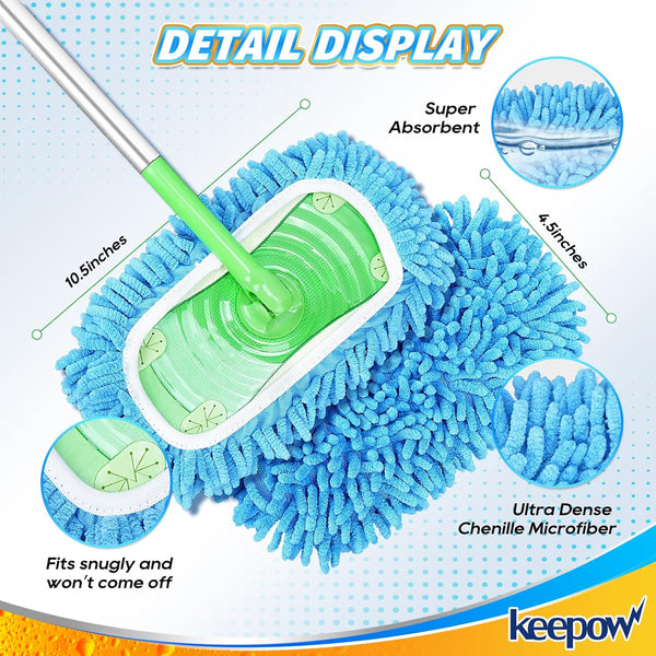 KEEPOW Reusable Mop Pads Compatible with Swiffer Sweeper Mop â Microfiber Wet & Dry Mopping Cloths for All Floors, Washable Compatible with
