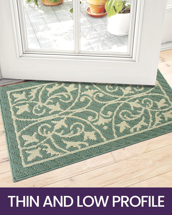 DEXI Front Door Mat Entryway, inside Entrance Doormat, Non Slip Washable Entry Mats, 19.5X31.5,Dark Sea Green