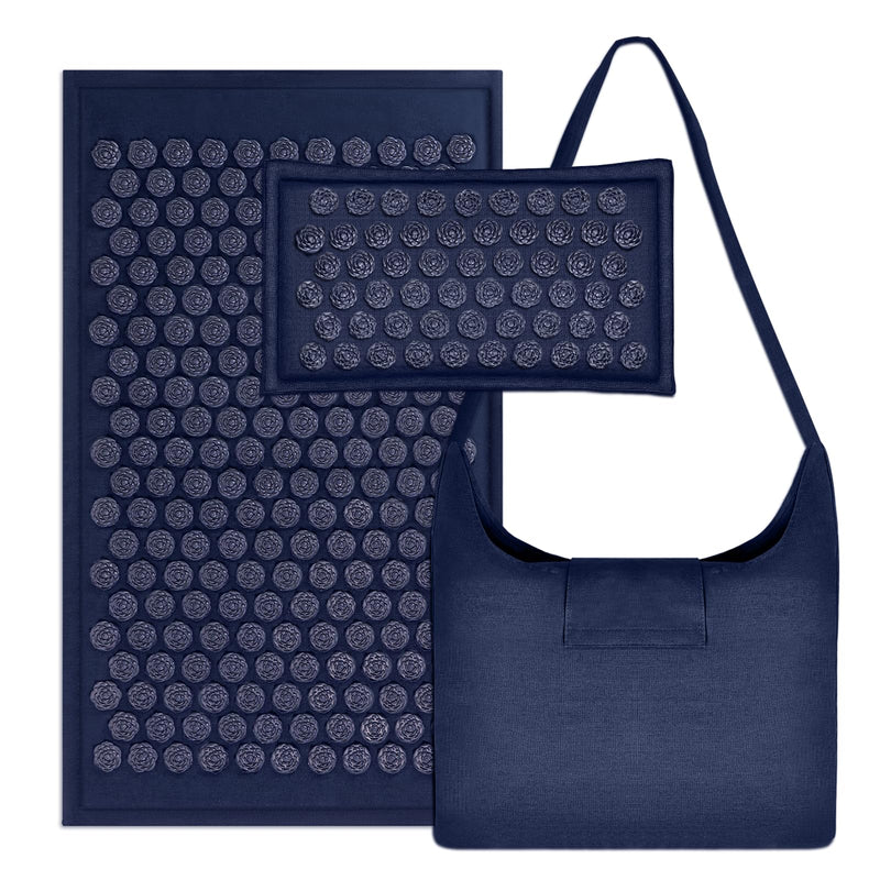 Ladyrosian Acupressure Set for Back and Neck Pain Relief, Muscle Relaxation Stress Relief Acupressure Mat and Pillow Set with Bag (Navy Blue)