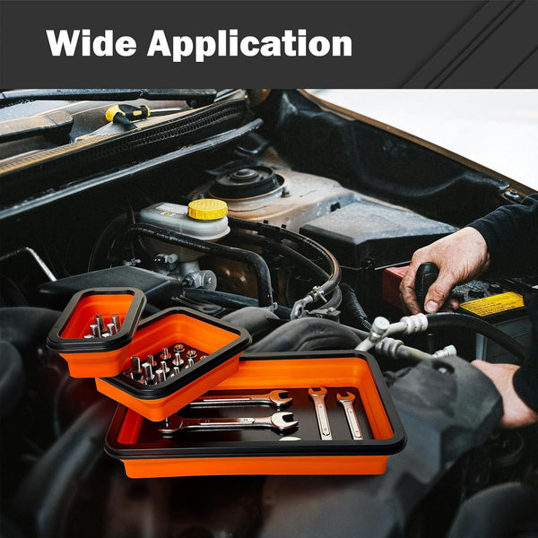 Tahoe Trails Magnetic Tray 3-Piece, Magnetic Parts Tray for Screws, Bolts, Nuts and Other Small Metal Parts and Tools, Tool Tray for Mechanics, Orange
