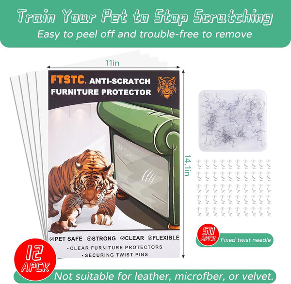 FTSTC Anti Cat Scratch Furniture Protector, 12-Pack, Furniture Protectors from Cats Scratching, Heavy Duty Self-Adhesive Couch Protector for Cats,