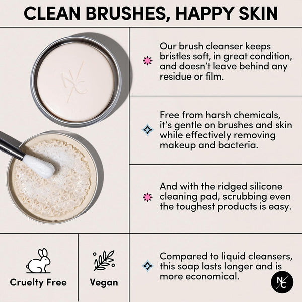 Solid Makeup Brush Cleanser Soap with Silicone Cleaning Pad, Cleans Natural & Synthetic Brushes, Vegan, Cruelty-Free, Natural Ingredients, Vanilla