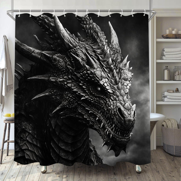 Dragon Shower Curtain for Bathroom, Black and White Boho Shower Curtain Set, Animal Fabric Modern Waterproof Bathroom Decor with 12 Hooks 72X72In