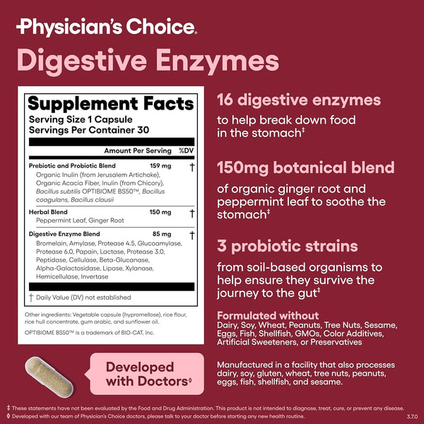 Physician'S CHOICE Digestive Enzymes - Multi Enzymes, Bromelain, Organic Prebiotics & Probiotics for Digestive Health & Gut Health - Bloating &