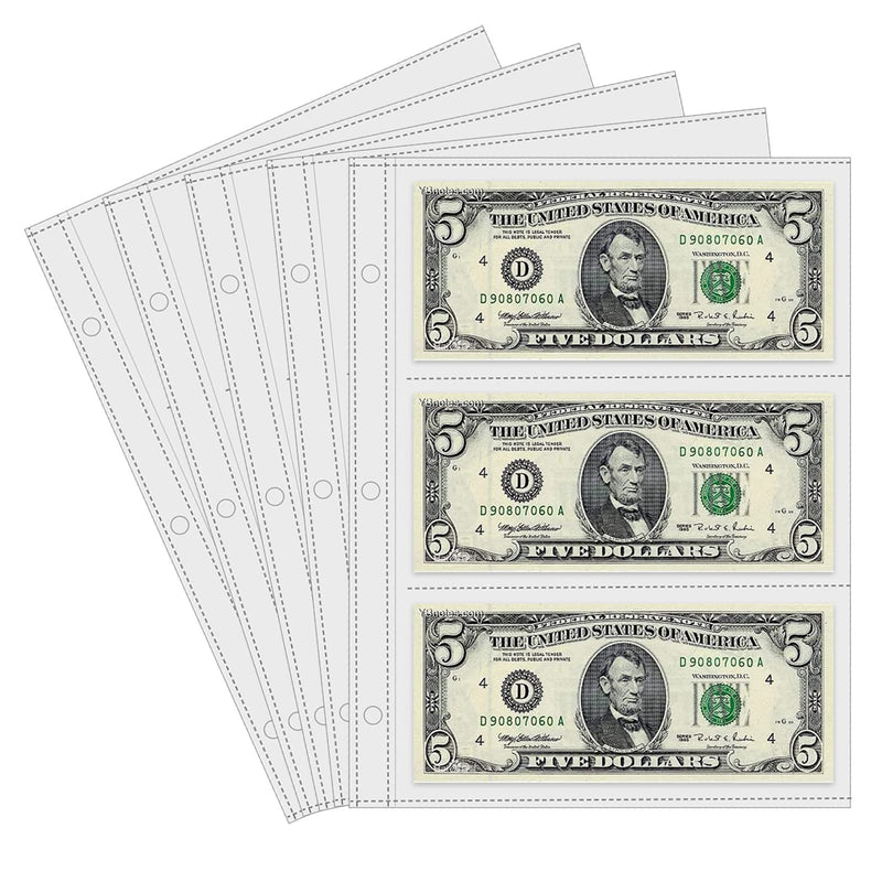 Currency Sleeves,50Pcs Page Protectors for 3 Ring Binder, 3-Pocket Banknote Sleeves, 8.5 X 11, Dollar Bill Holder for Collectors, Paper Sleeves