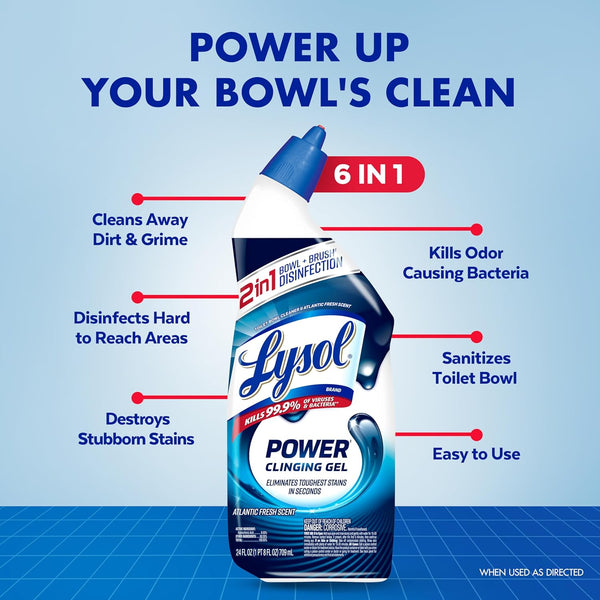 Lysol Toilet Bowl Cleaner, Max Strength Bathroom Cleaning Supplies, Toilet Bowl Cleaner Clinging Gel, Home Essential, Instant Stain Removal,