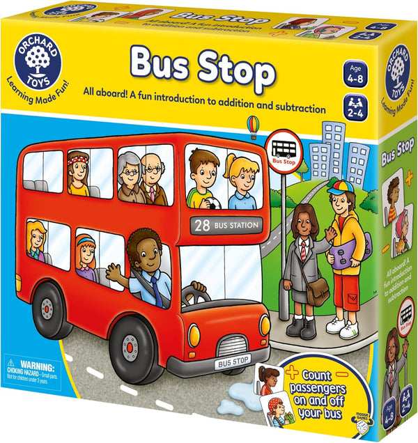 Orchard Toys Moose Games Bus Stop Game. a Fun Introduction to Addition and Subtraction. Pick up and Drop off Passengers on Your Bus. for Ages 4-8