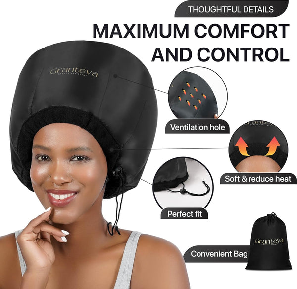 Hooded Hair Dryer W/A Headband Integrated That Reduces Heat around Ears & Neck - Hair Dryer Hooded Diffuser Cap for Curly, Speeds up Drying Time,