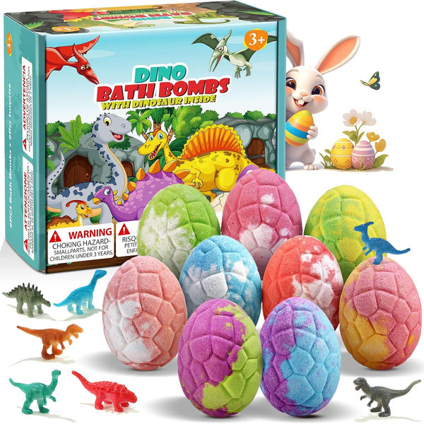 Bath Bombs for Kids with Dinosaur Toys Inside, 9 Pack Natural and Organic Dinosaur Bath Bombs Bubble Bath Gift Set, Perfect Birthday Gifts for