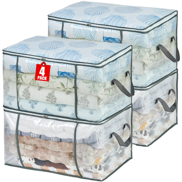 80L Clear Large Storage Bag, Clothes Storage Containers for Organizing Closet, Bedroom, Underbed, Comforters, Clothing, Blankets, Pillow, Foldable