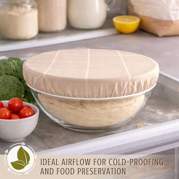 Nectar & Nest Reusable Bowl Covers for Bread Proofing (2 Lg) - Beeswax Bowl Covers Reusable, 100% Organic Cotton, Elastic Cover for Sourdough,