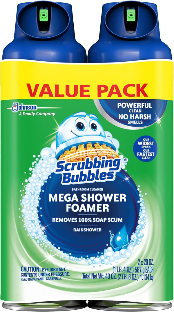 Scrubbing Bubbles Mega Bathroom and Shower Foamer Aerosol, Rainshower Scent, 20Oz (Pack of 2)