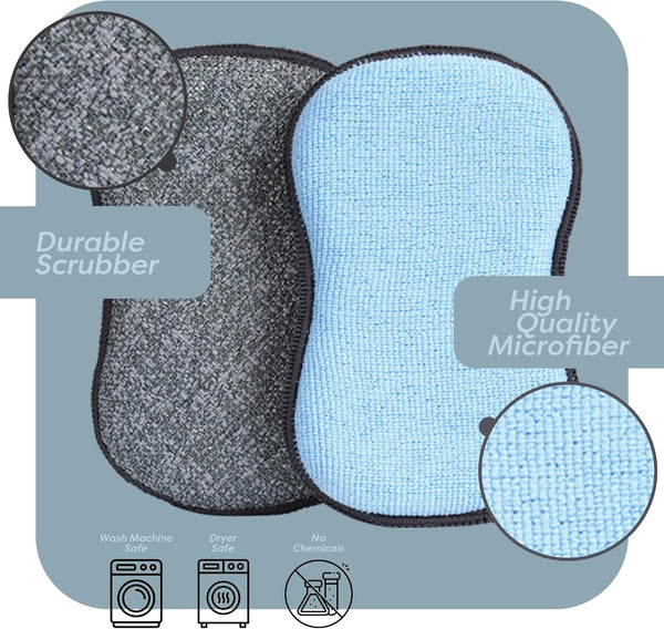 Multi-Purpose Sponges Kitchen by Scrub-It - Non-Scratch Microfiber Sponges for Cleaning, along with Heavy Duty Scrubbing Power - Reusable Dish