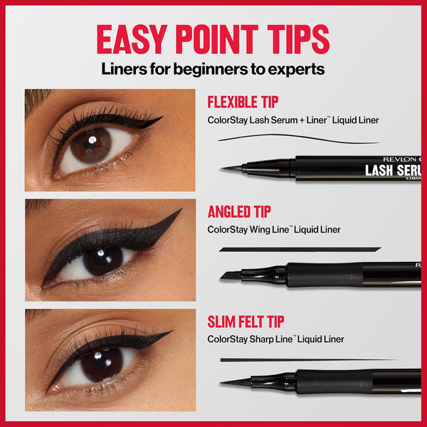 REVLON Colorstay Lash Serum + Liner, Waterproof Eyeliner, Healthier Looking Eyelashes, Smudge-Resistant Flexible Brush Tip, 001 Blackest Black