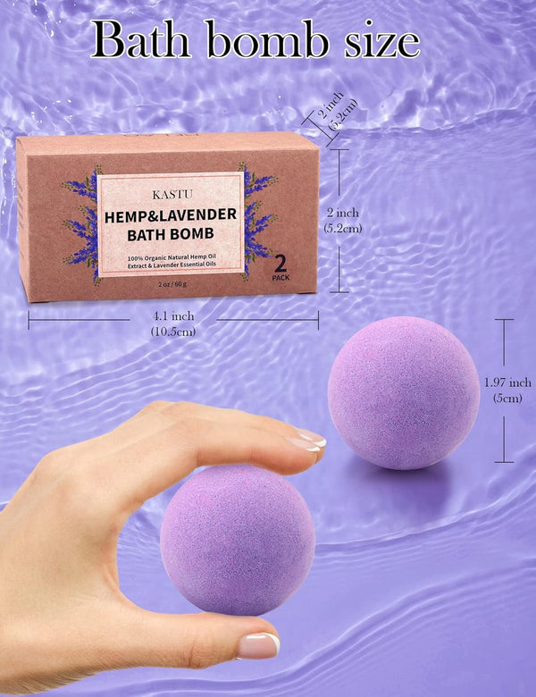 Bath Bombs,2 Pack Fizzy Spa Gift Natural Hemp Oil Extract and Lavender Essential Oils Bath for Moisturizing Dry Skin,Relaxing,Bubble Bath for