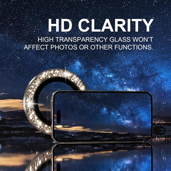 Choiche Compatible for Iphone 16 Pro/Iphone 16 Pro Max Camera Lens Protector Bling, 9H Tempered Glass Camera Cover Screen Protector Metal Ring
