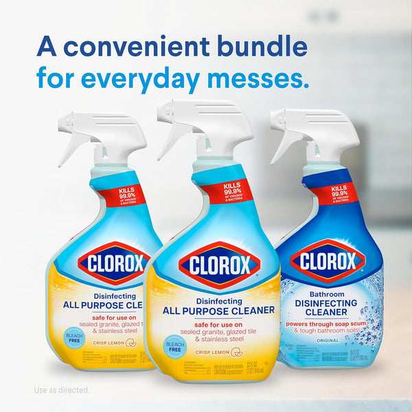 Clorox Disinfecting Multi-Purpose Cleaner Starter Kit, Household Essentials, One Reusable Spray Bottle plus 2 Refills