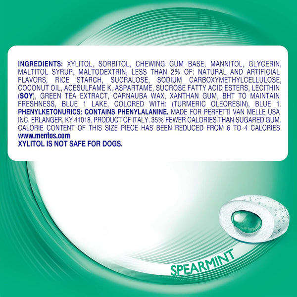 Mentos Pure Fresh Sugar-Free Chewing Gum with Xylitol, Spearmint, in a Recyclable 90% Paperboard Bottle, 80 Piece, Pack of 4 Bottles
