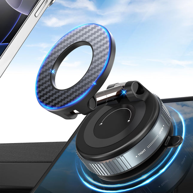 Plusacc Vacuum Magnetic Phone Holder for Car - Suction Cup Phone Mount 360Â° Rotatable Foldable Portable Strong Magnet S