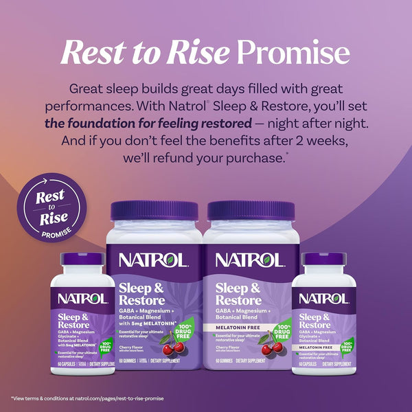 Natrol Sleep & Restore Capsules - Calm Magnesium Glycinate, Magnesium Sleep Aid with GABA, Melatonin 5Mg, Botanical Blend, 30 Day Supply