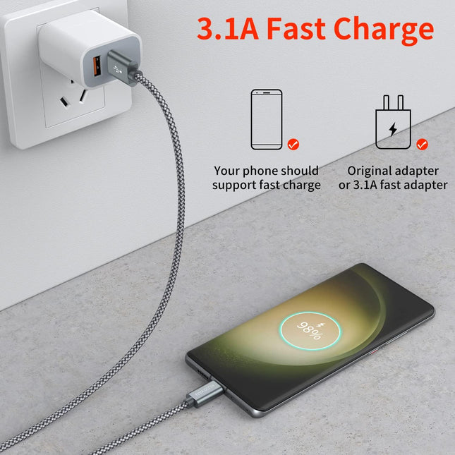 USB Type C Cable,(2-Pack 3FT) USB C Charger Cable Car Carplay Cable Nylon Braided Fast Charging Sync Cord Compatible Iph
