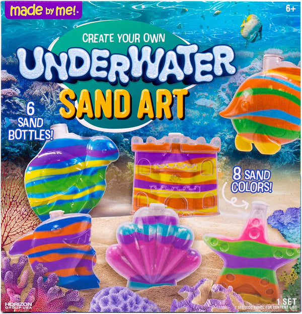 Made by Me Create Your Own Underwater Sand Art, Includes 6 Ocean-Themed Bottles, 8 Sand Colors, Glitter, & Funnel, Great Staycation or Group
