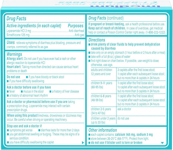 Imodium Multi-Symptom Relief Caplets with Loperamide Hydrochloride & Simethicone, Anti-Diarrheal Medicine for Treatment of Diarrhea, Gas,