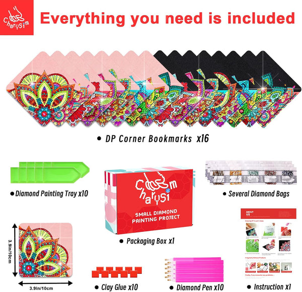 8 Pcs Diamond Art Corner Bookmarks Leather Dimond Painting Book Mark Kit for Adults Paint by Dots Bookmarkers Craft DIY Gem Small Dotz Gifts for