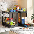 2PC under Sink Organizer Rack 2 Tier under Sliding Cabinet Basket Organizer Drawer with 4 Hooks, Multi-Purpose under Sink Storage for Bathroom