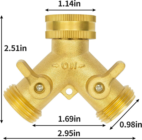 AUTOMAN Hose Splitter 2 Way, Garden Hose Splitter, 100% Rustproof Brass Water Hose Splitter with Adjustable Flow Valves, Seamless Design & 2 Extra
