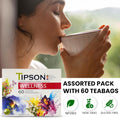Tipson Wellness Variety Sampler: 6 Flavors | 6 Benefits (60 Tea Bags) - Green Tea & Herbal Infusions for Cleansing, Boosting, Support, and Sleep |