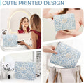 Floral Makeup Bag, Large Cosmetic Bag for Women Girls, Cute Cotton Make up Pouch, Quilted Makeup Bags, Flower Travel Toiletry Organizer Bag(Blue