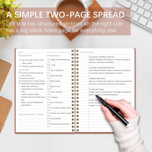 Beautiful Daily Planner Undated - to Do List Notebook with Hourly Schedules, 5.9"X 8.6", Aesthetic Planner Organize Tasks and Appointments,A5