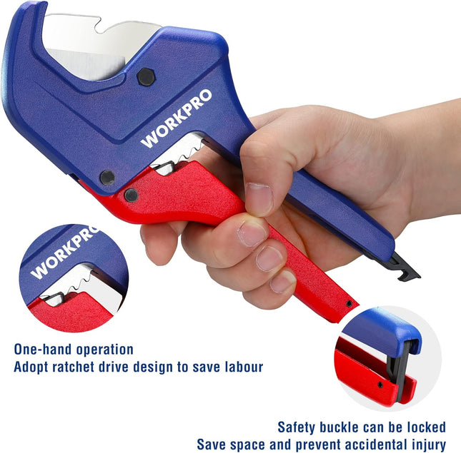 WORKPRO Ratchet PVC Pipe Cutter, Up to 1-5/8", Plastic Pipe and Tubing Cutter for PEX, PVC, PPR, and Plastic Hoses, High