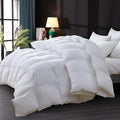 Luxurious All-Season Goose down Feather Fiber Comforter Queen Size Duvet Insert, Premium White Solid Plain Design, Premium Baffle Box, 100%