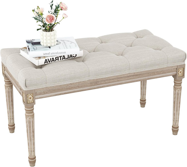 Yusong Upholstered Bench,Bedroom Bench for End of Bed,Piano Bench Dining Bench Entryway Shoe Bench with Button Tufted Padded Seat for Living Room,