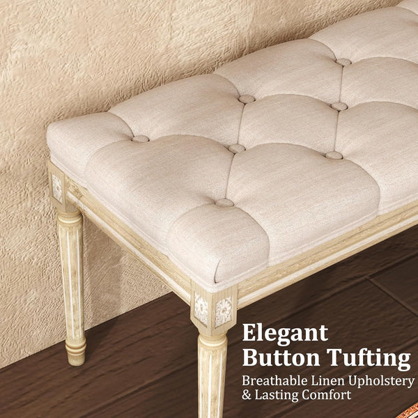 Yusong Upholstered Bench,Bedroom Bench for End of Bed,Piano Bench Dining Bench Entryway Shoe Bench with Button Tufted Padded Seat for Living Room,
