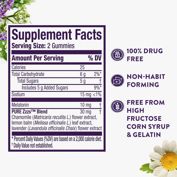 Zzzquil Pure Zzzs Advanced Melatonin Gummies, Melatonin 10Mg, Sleep Aid, with Chamomile & Lavender, Melatonin Sleep Gummies, Sleep Aids for