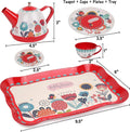 Tea Set for Little Girls, Pretend Play Tea Party Set, Floral Design Kids Tin Tea Set with Carrying Case (15 Pcs)