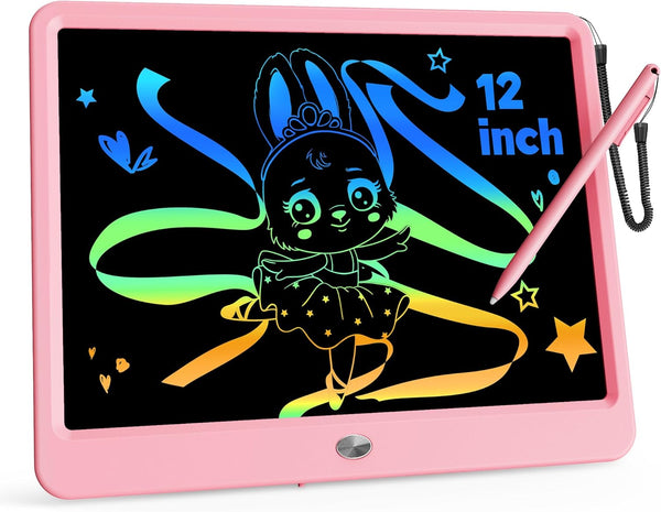 KOKODI 12 Inch LCD Writing Tablet with Anti-Lost Stylus, Erasable Doodle Board Colorful Toddler Drawing Pad, Car Travel School Games Toys for 3 4
